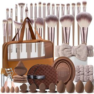 55 Pieces Brown Professional Multi-functional Makeup Brushes Set With Case